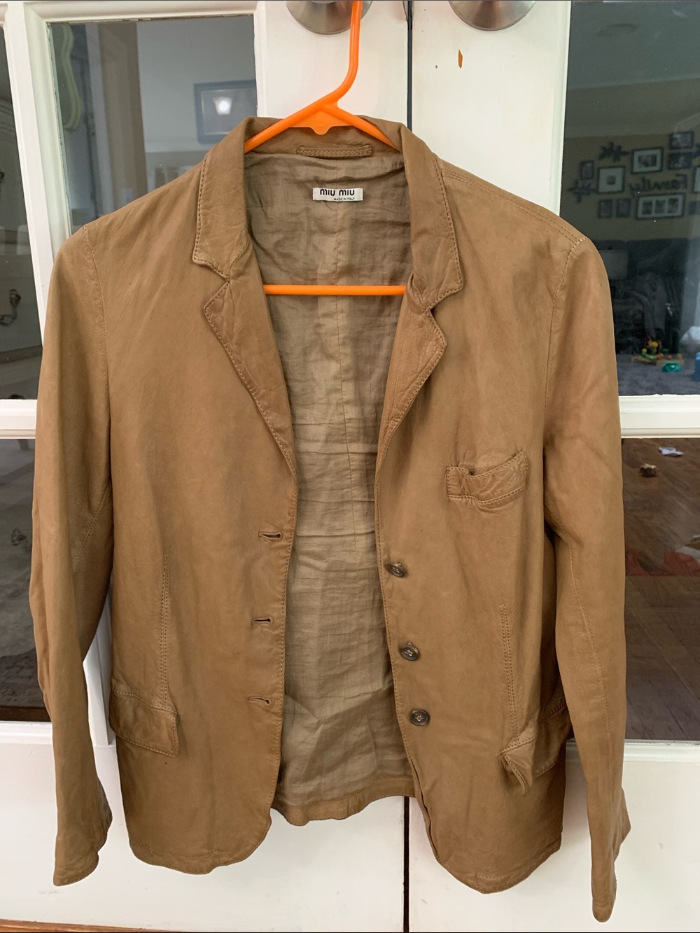 Miu Miu women’s Light Brown Leather Shirt Jacket